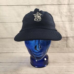Vintage Smith & Wesson Navy Blue Mesh Trucker Hat Snapback Made in USA S&W Logo